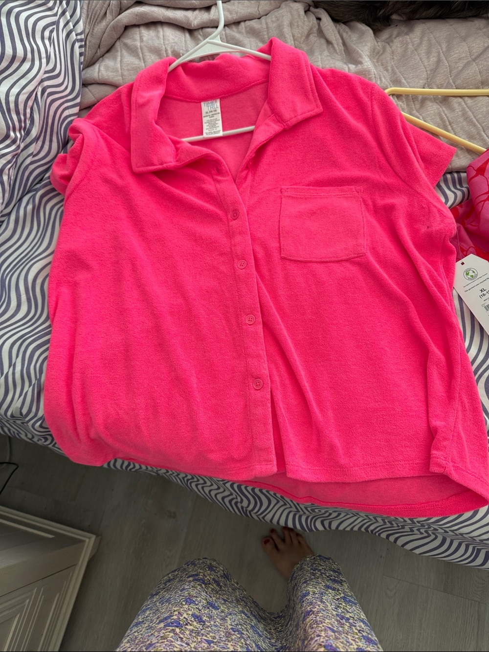 Time and Tru Hot Pink Fleece Button-Up Shirt